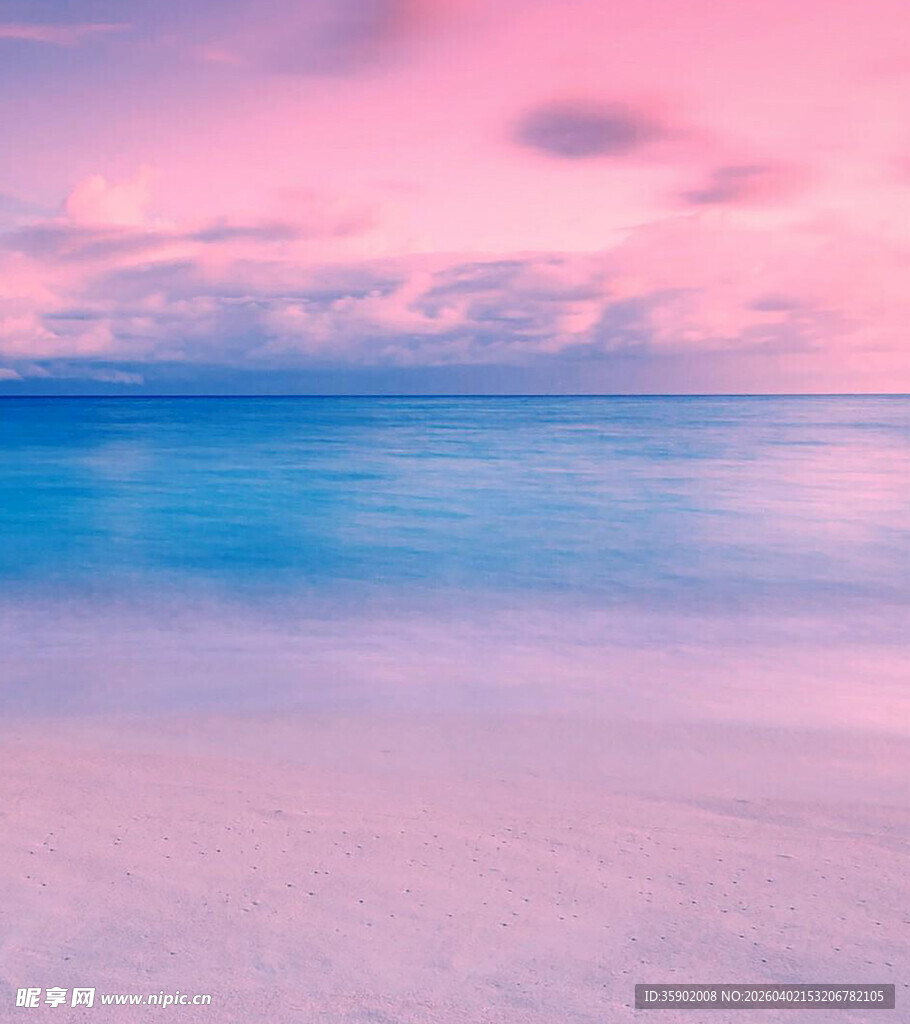 梦幻粉蓝调海边浪漫景致