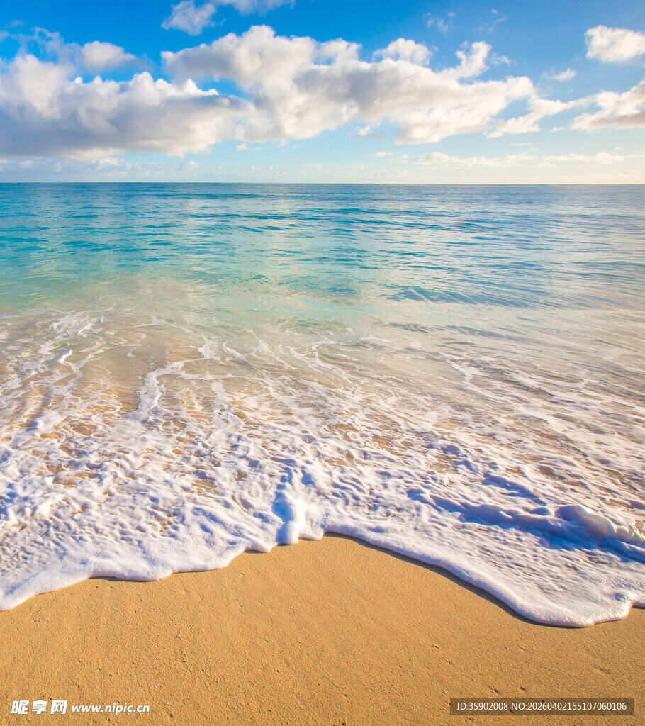 美丽海滨沙滩海浪与蓝天