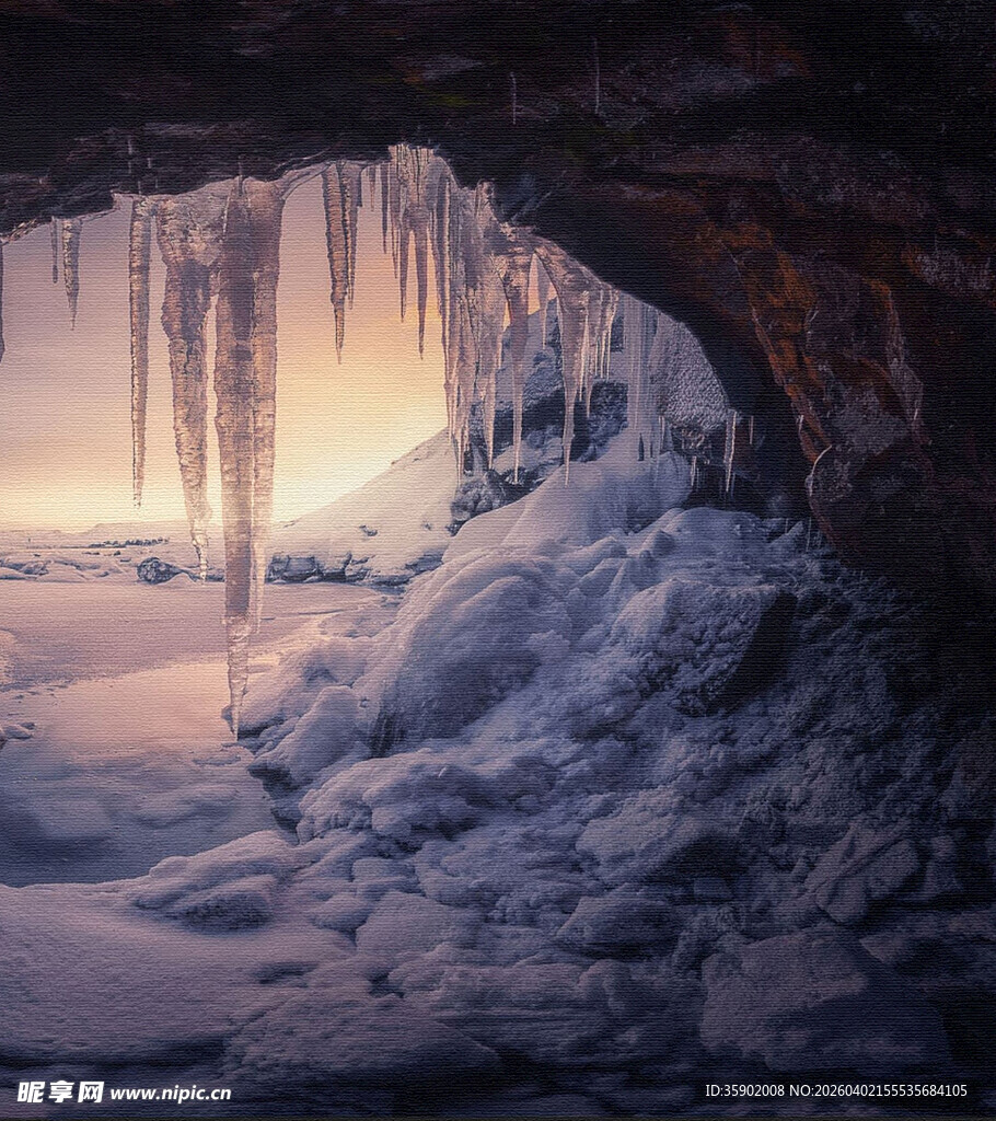 冰洞奇观剔透冰柱与微光