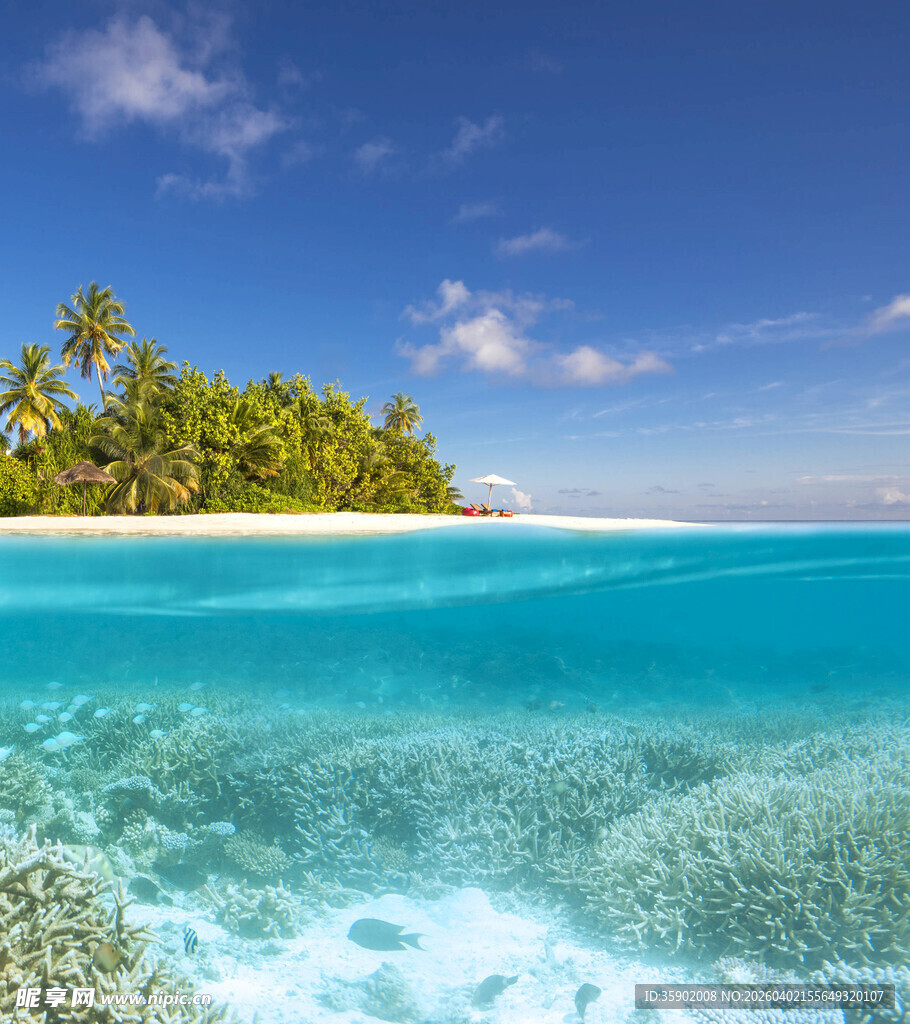 美丽海岛的清澈蓝色海域