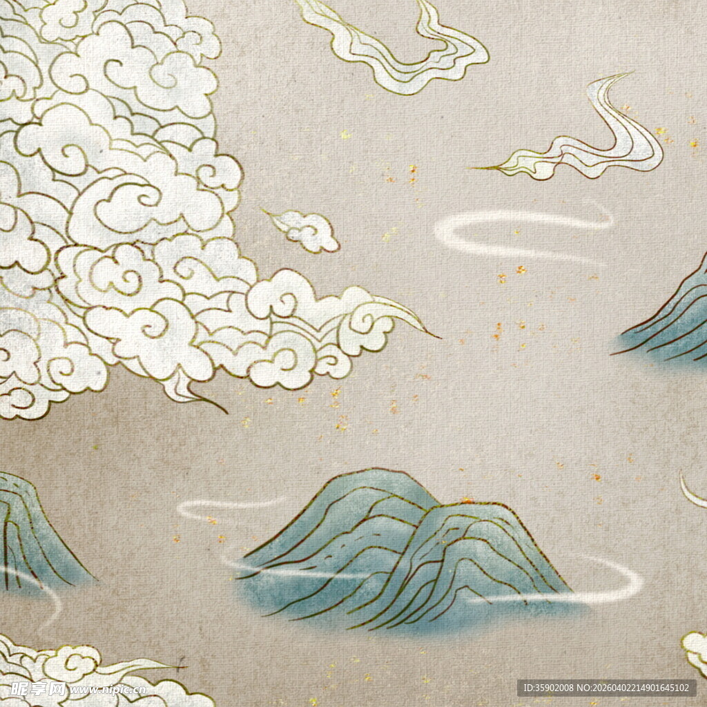 中式山水云鸟传统图案