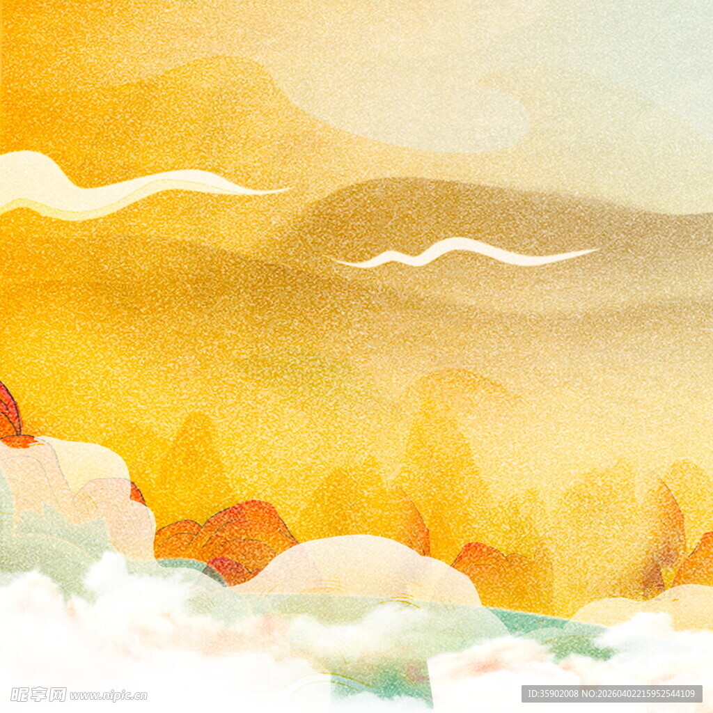 梦幻云端的秋日山林景色