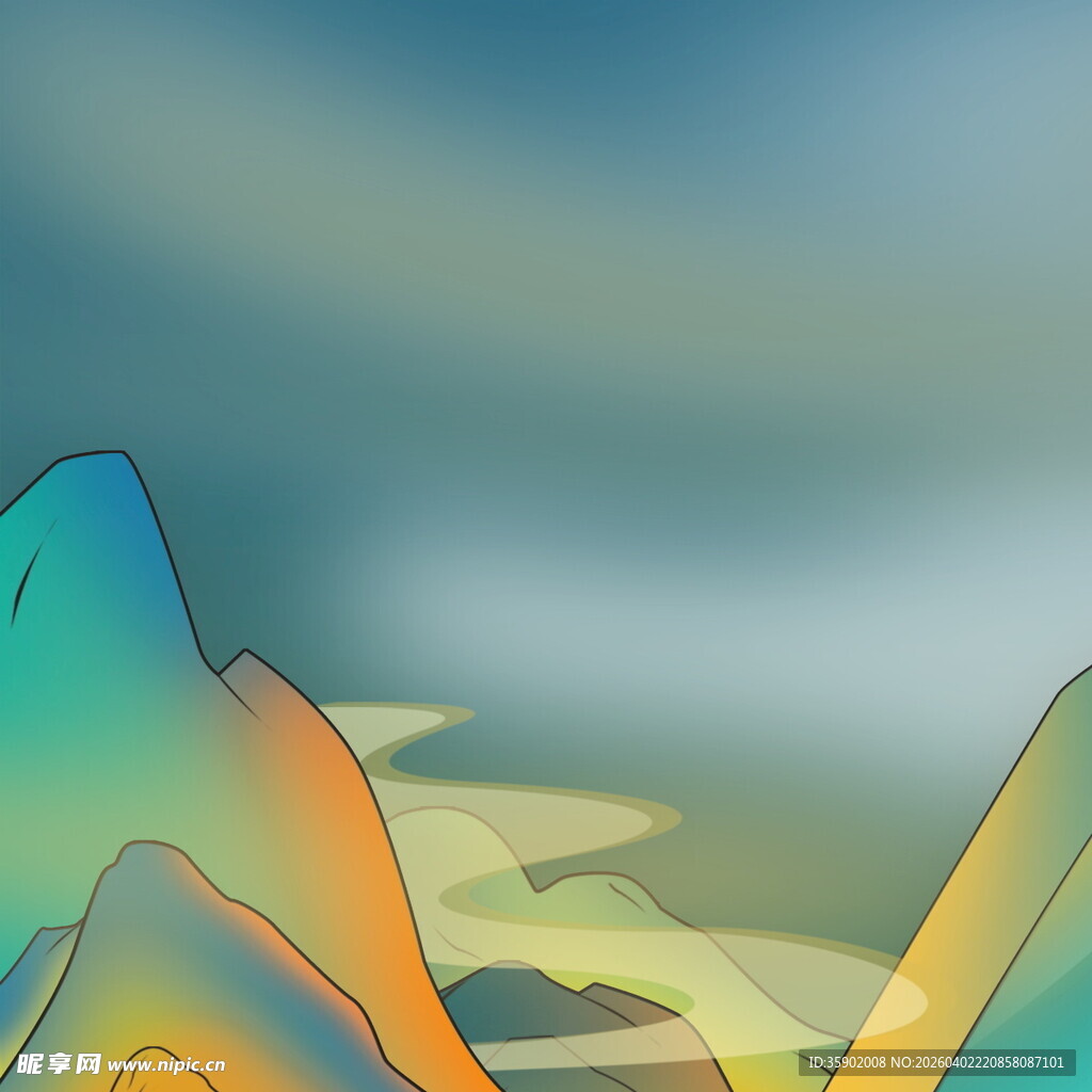 梦幻多彩山峦风景图