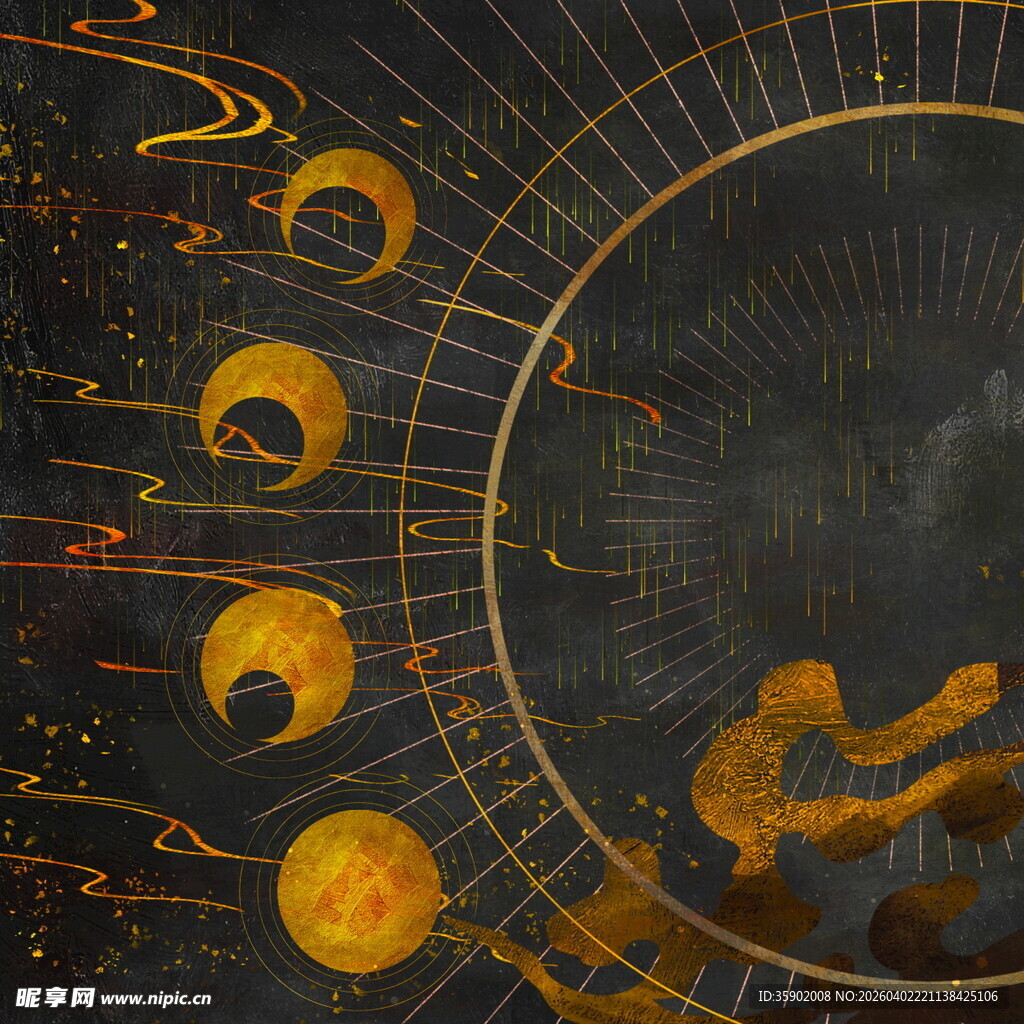 金色星球轨迹科幻插画