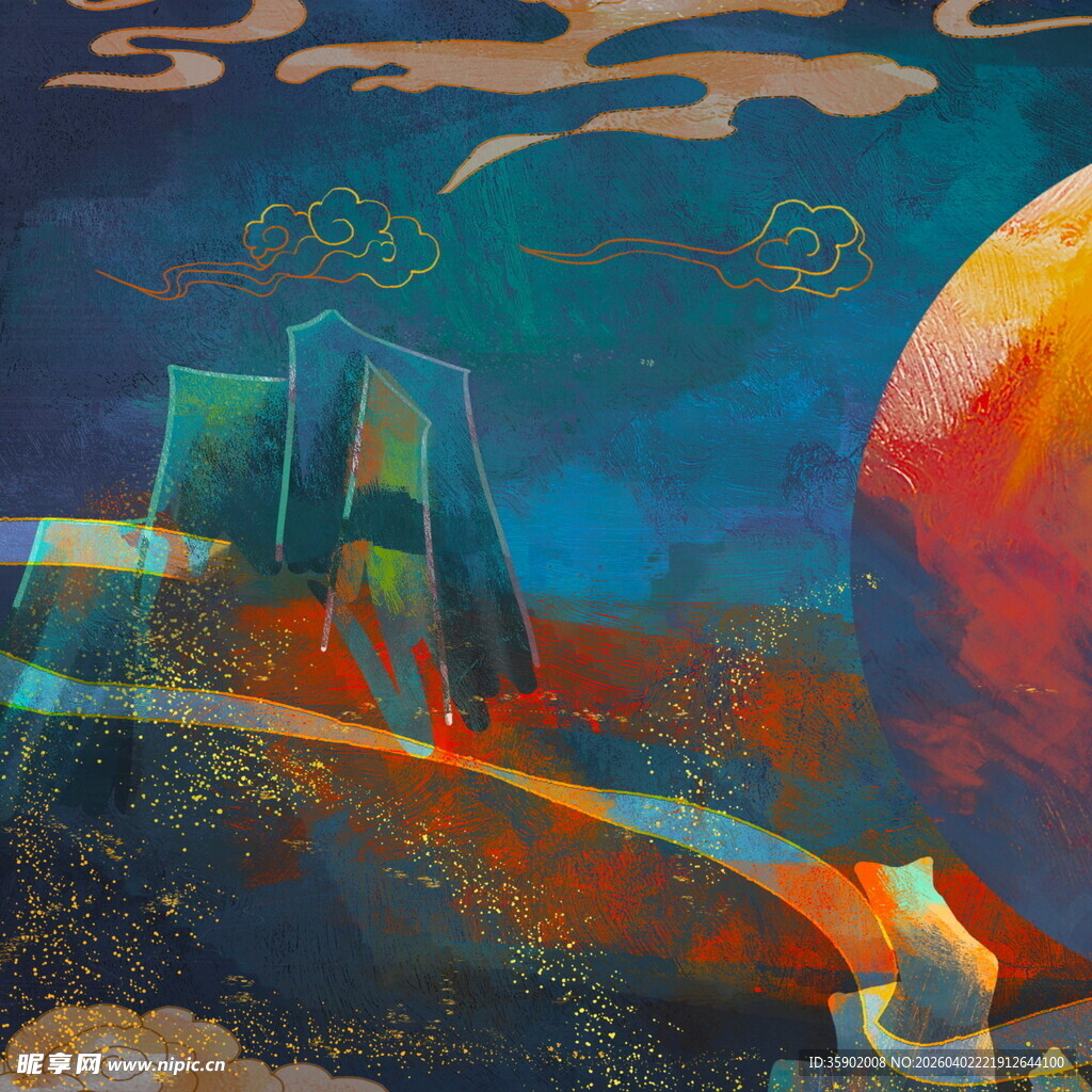 古风锦鲤云海图案设计