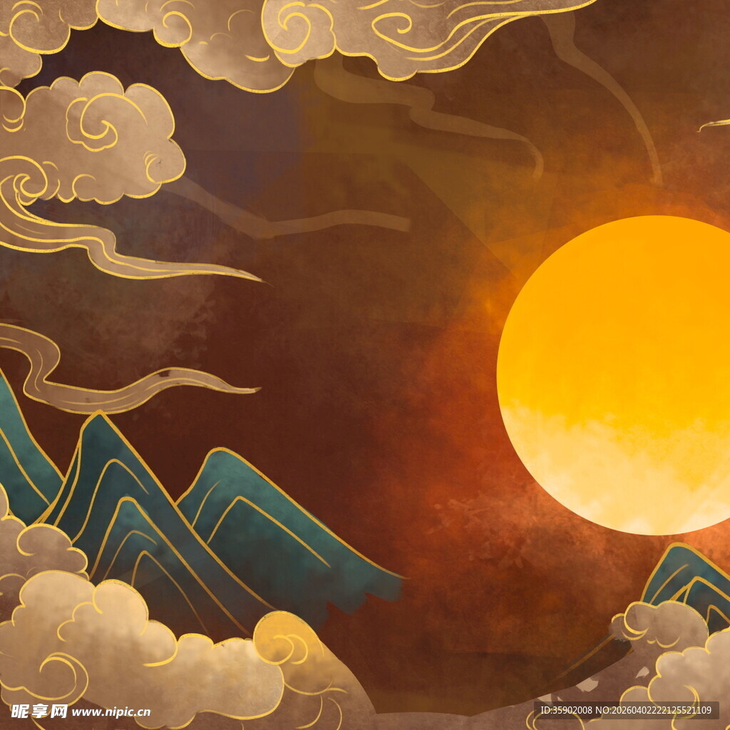 古风山水间的落日美景