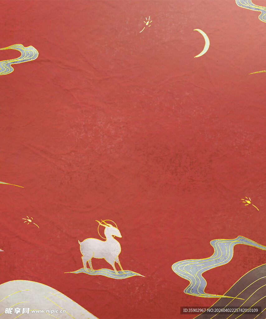 红色背景上的羊与月等元素