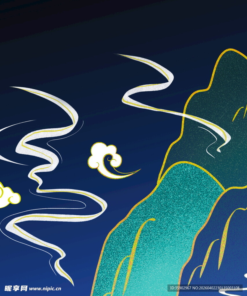 中式山水线条插画