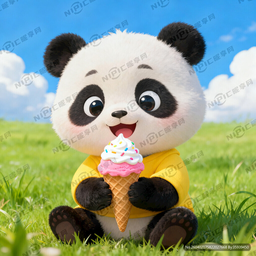可爱的穿黄色衣服的卡通熊猫宝宝