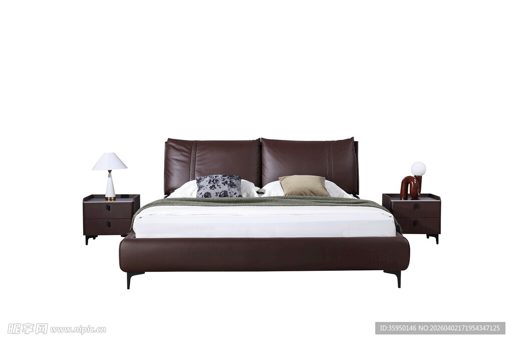 现代简约棕色皮质双人床