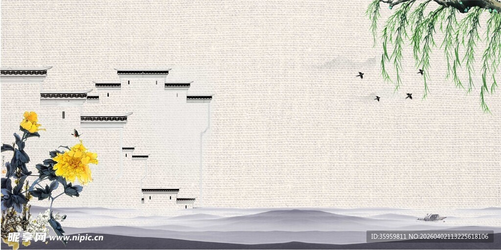 中式水墨山水花卉装饰画