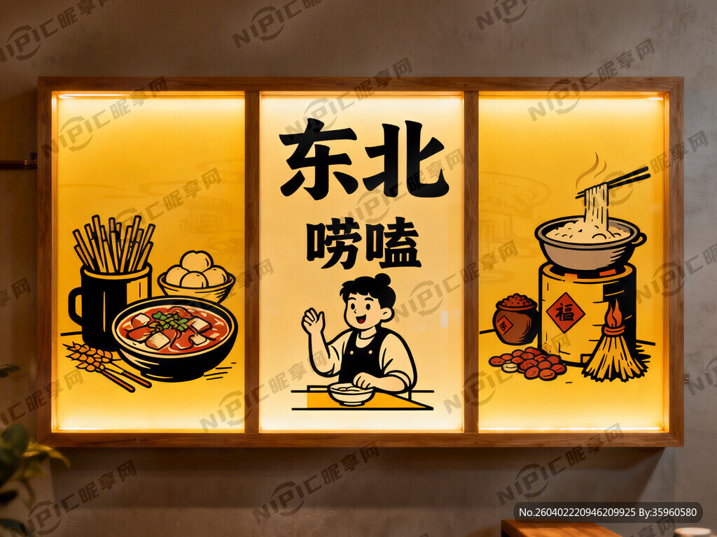 东北风格卡布灯箱设计 分三块 