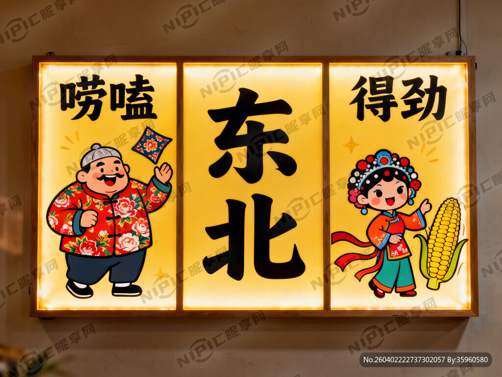 东北风格卡布灯箱设计 分三块