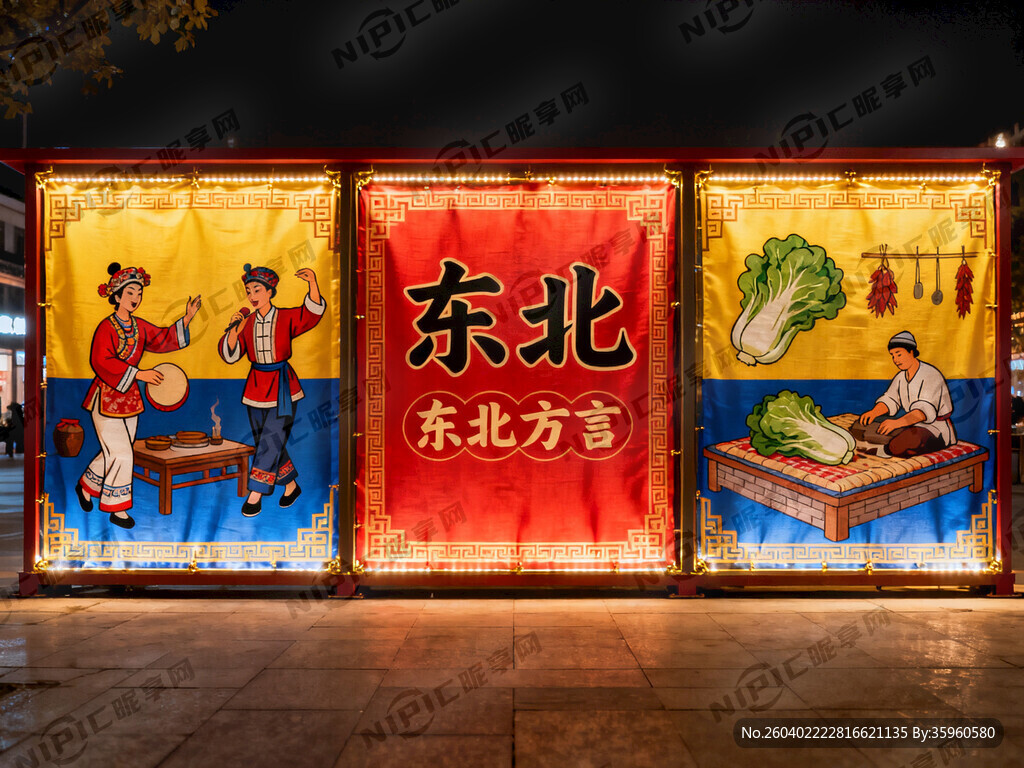 东北风格卡布灯箱设计 分三块