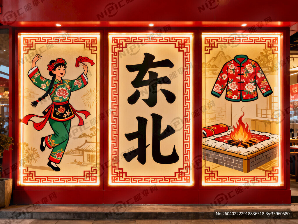 东北风格卡布灯箱设计 分三块