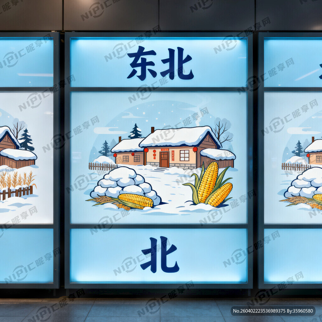 东北风格卡布灯箱设计 分三块