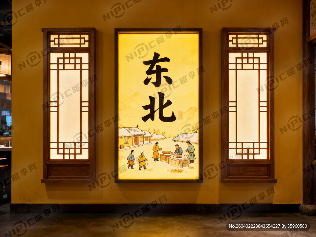 东北风格卡布灯箱设计 分三块