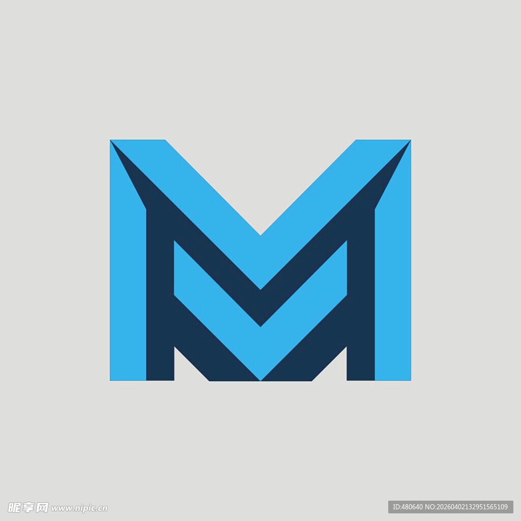 蓝色立体M字母标志