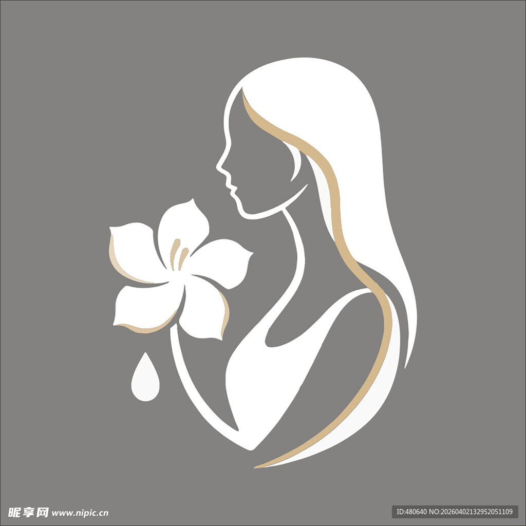 持花女性剪影图案设计