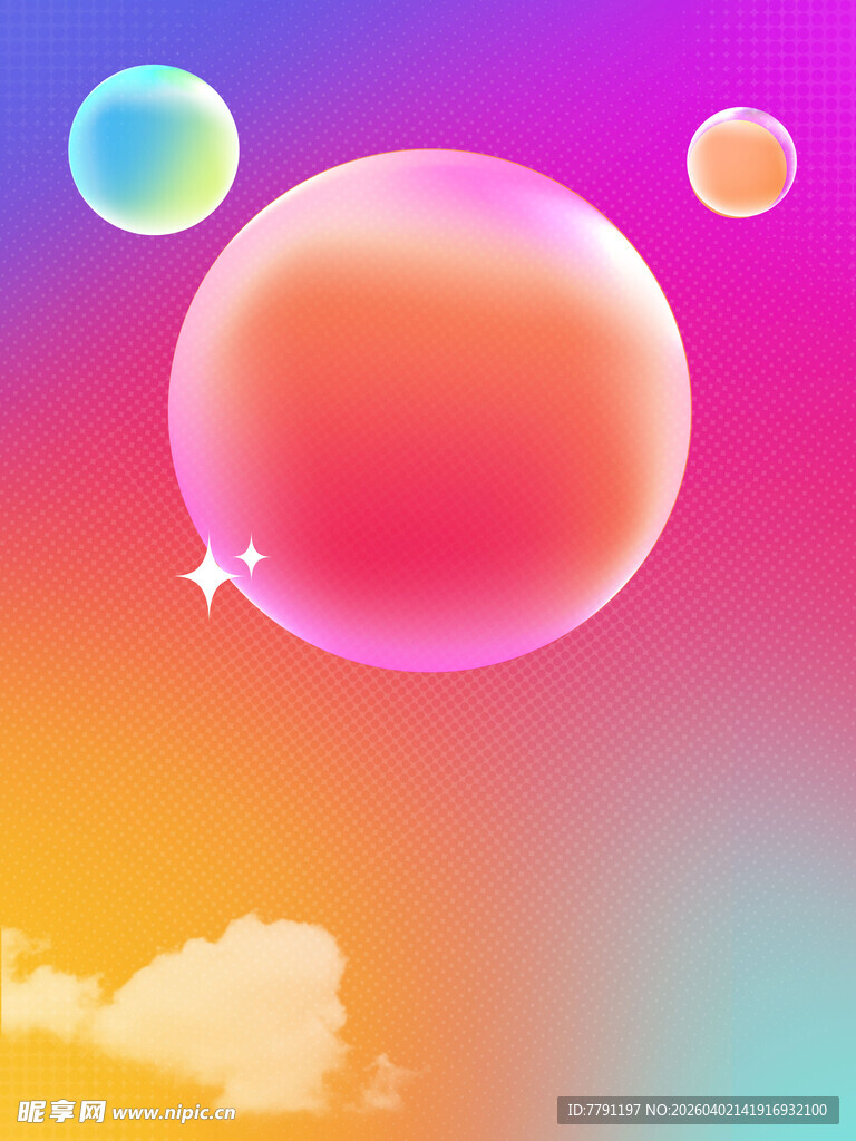 梦幻天空中的彩色泡泡背景