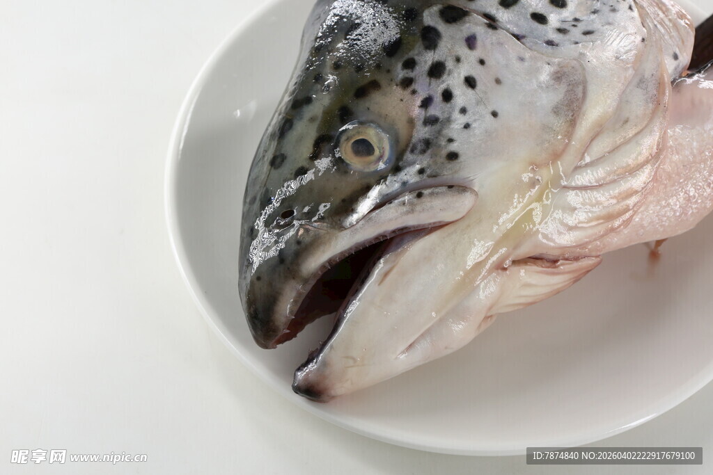 盘中新鲜三文鱼鱼头