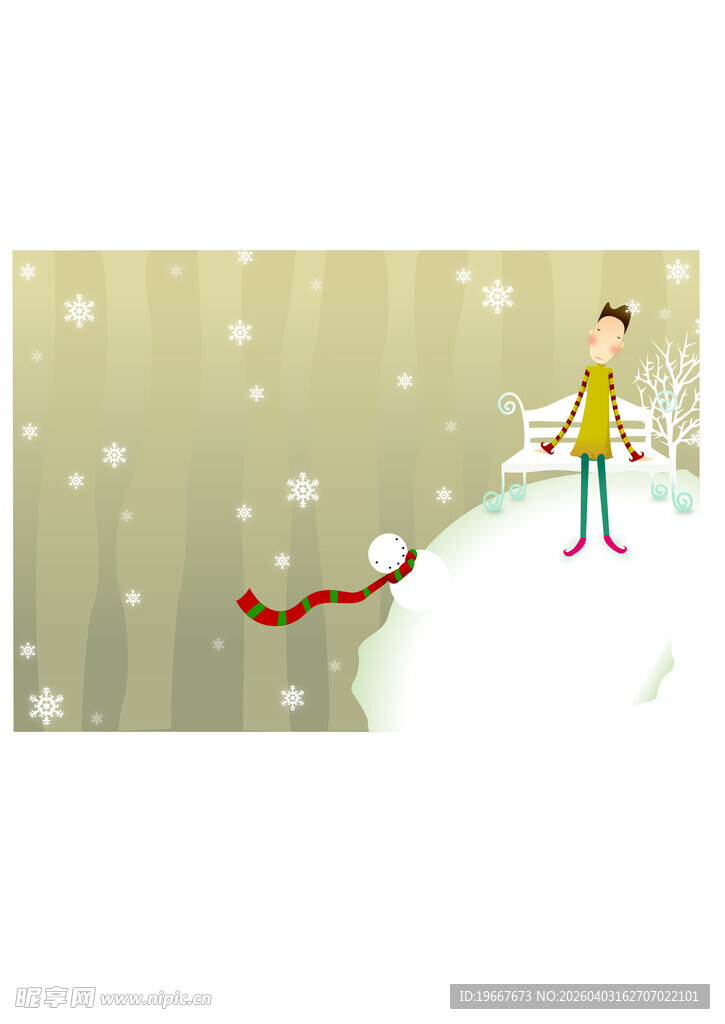 雪中小女孩拉着雪橇