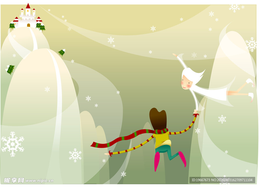 雪地滑雪者与飞翔白鸽