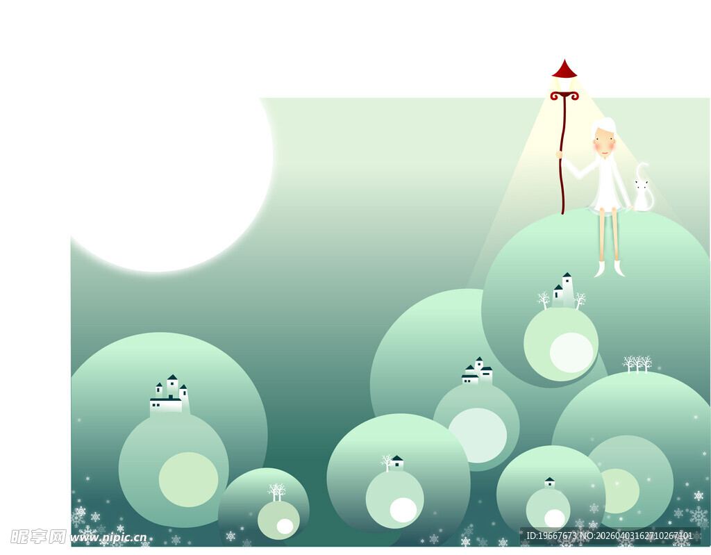 女孩立于绿植间的梦幻场景