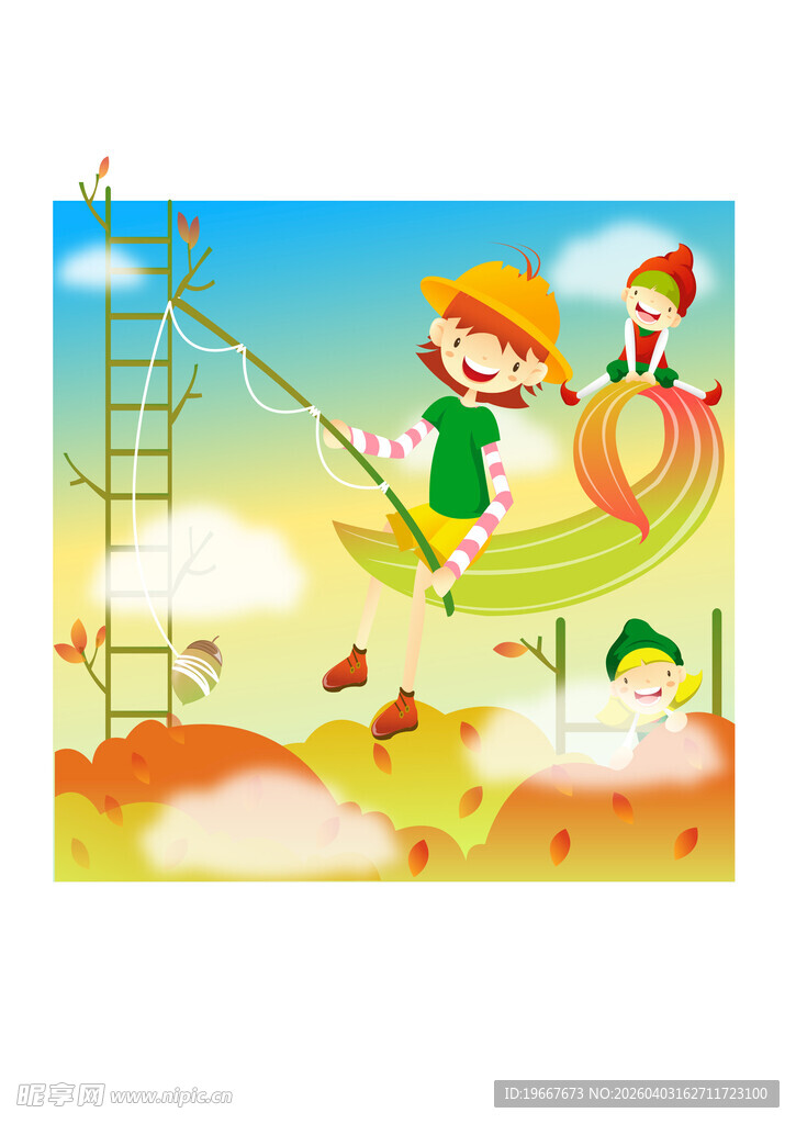 儿童欢乐荡秋千场景