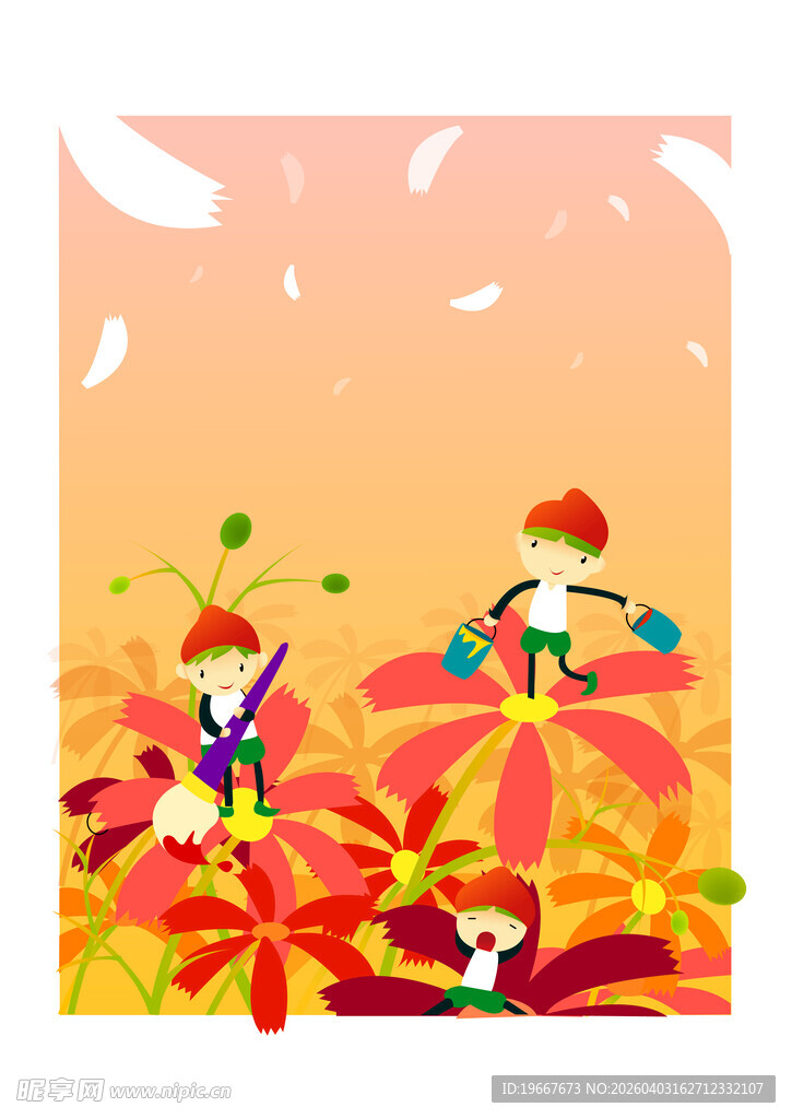 儿童花丛嬉戏欢乐场景