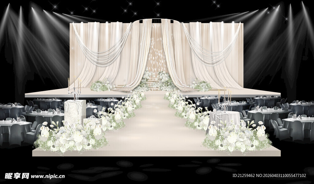 法式珍珠香槟色布幔韩式氛围婚礼