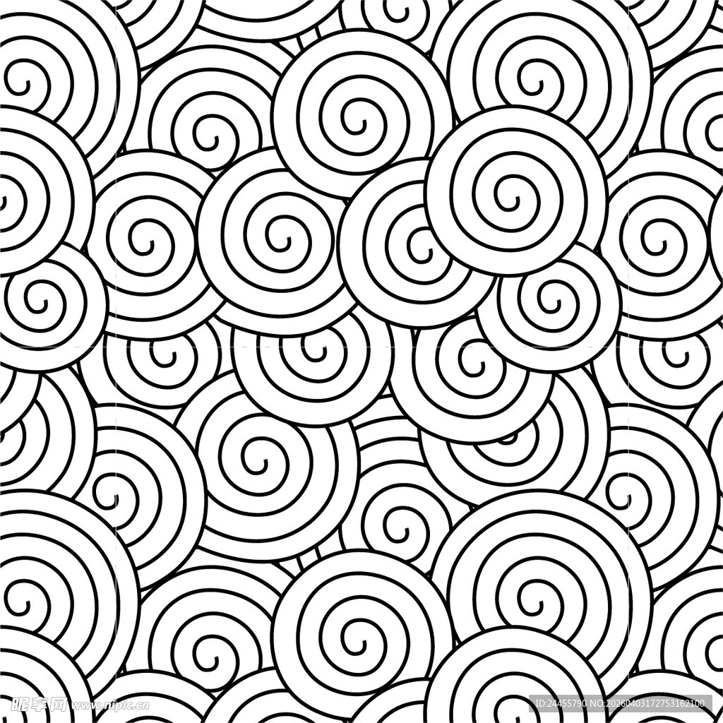 黑白螺旋线条无缝图案