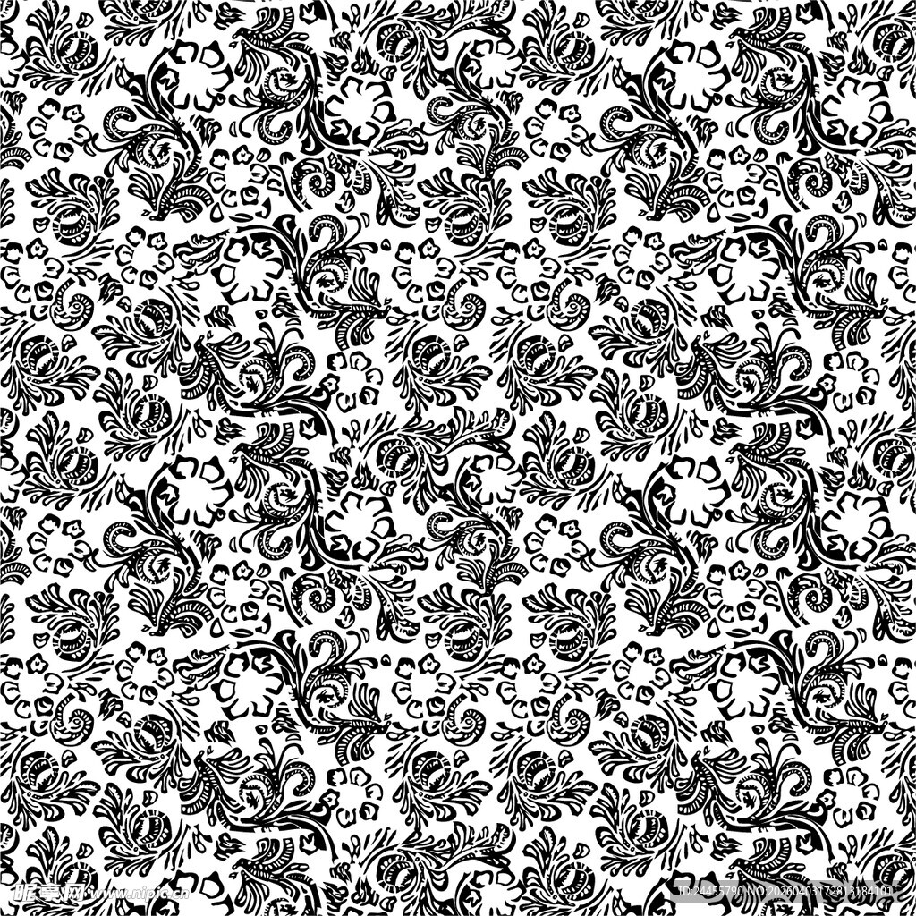 黑白抽象花卉图案纹理