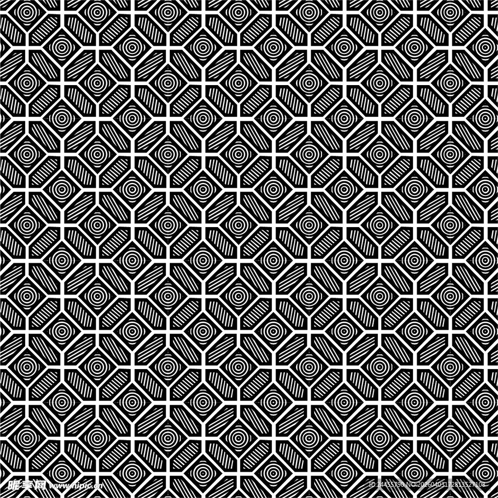 几何线条黑白无缝图案