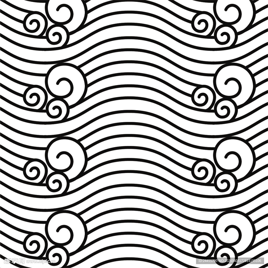 黑白波浪云纹图案设计
