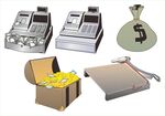 金融设备与钱袋箱子