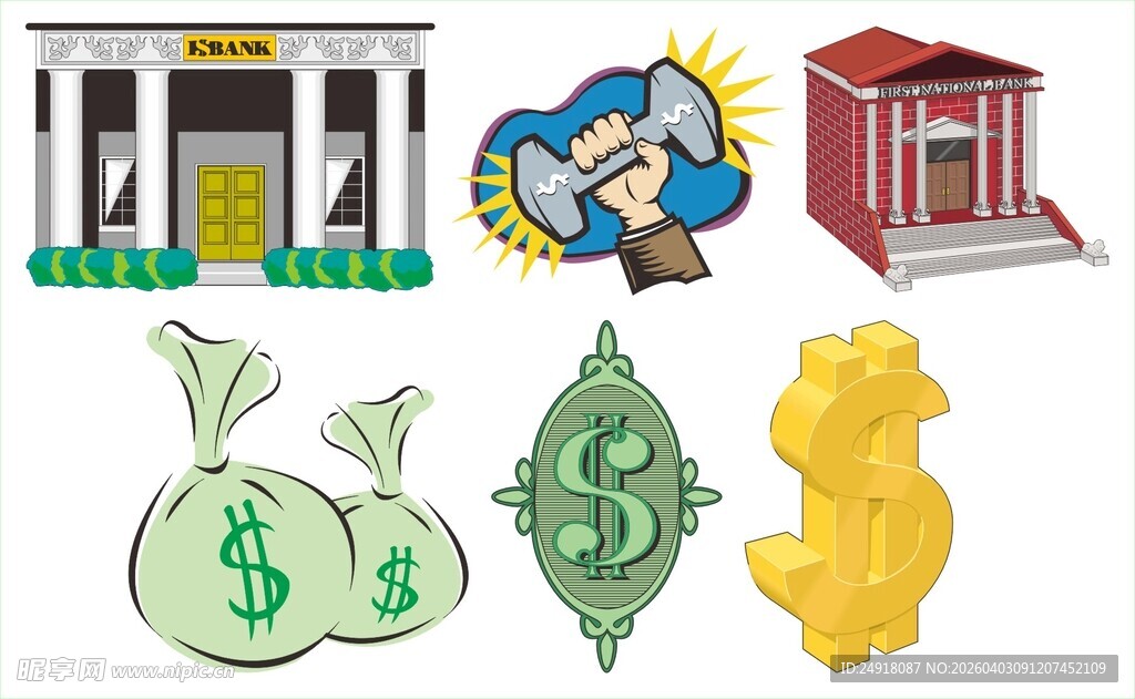 金融建筑与财富象征元素