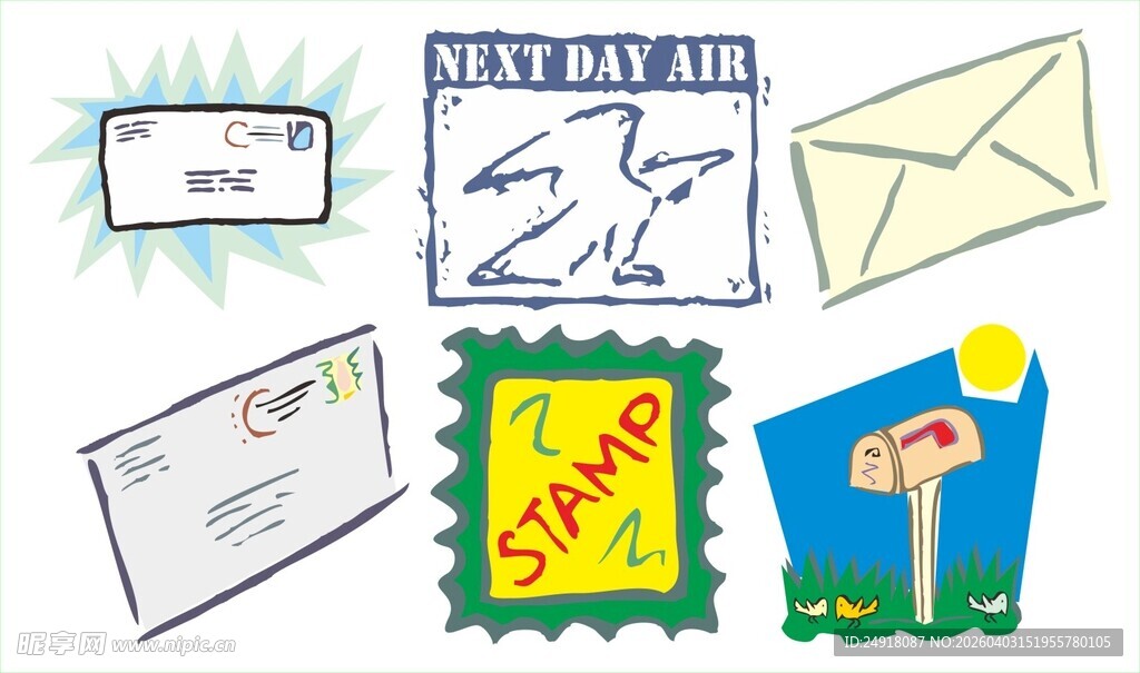 多样邮政元素插画