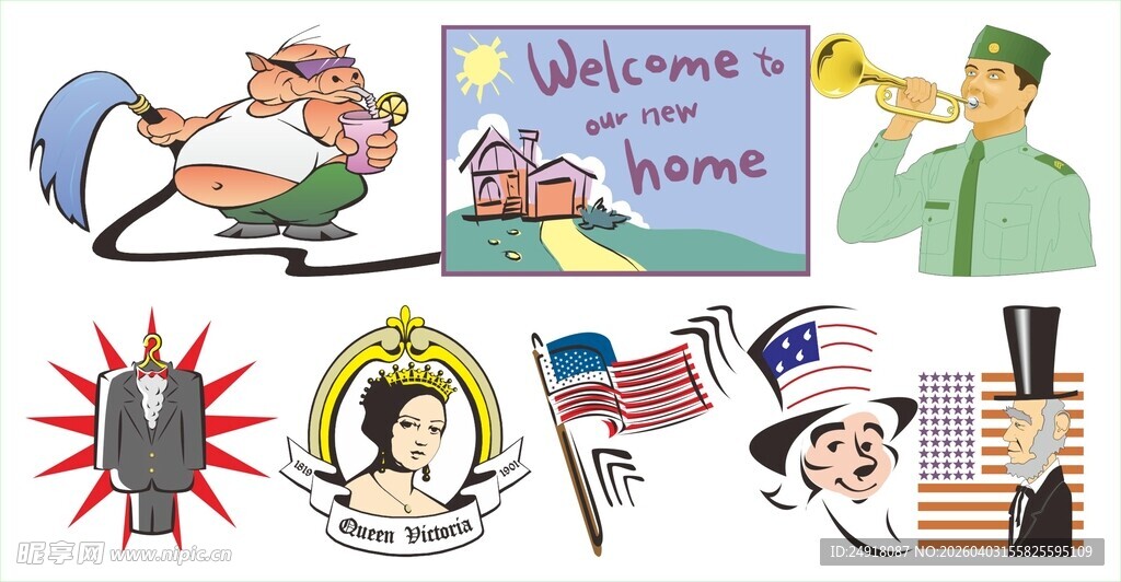 美国爱国主题元素插画