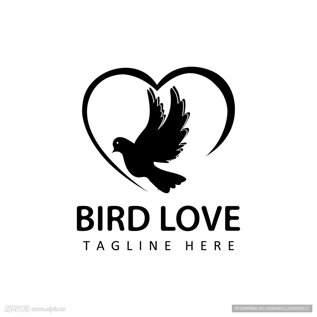 爱心飞鸟标志设计