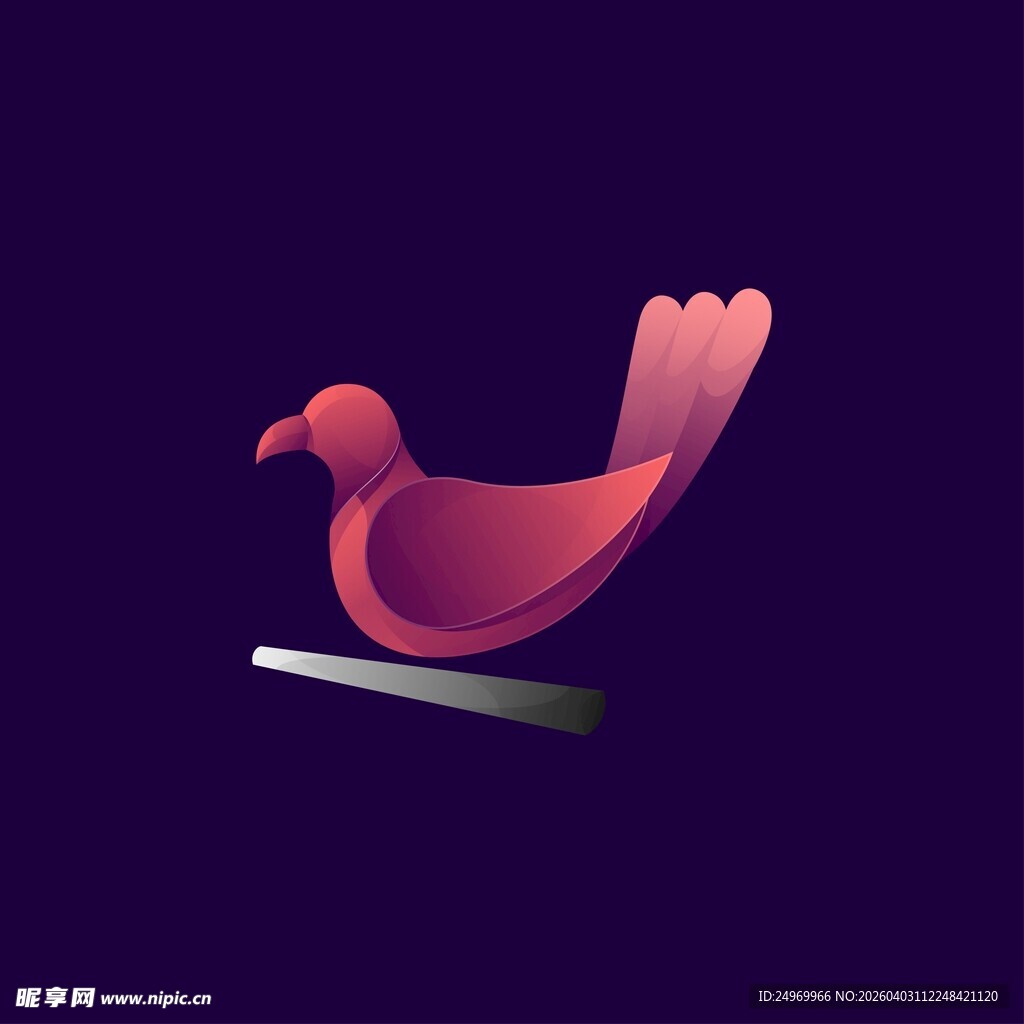 紫色背景上的红色小鸟图标