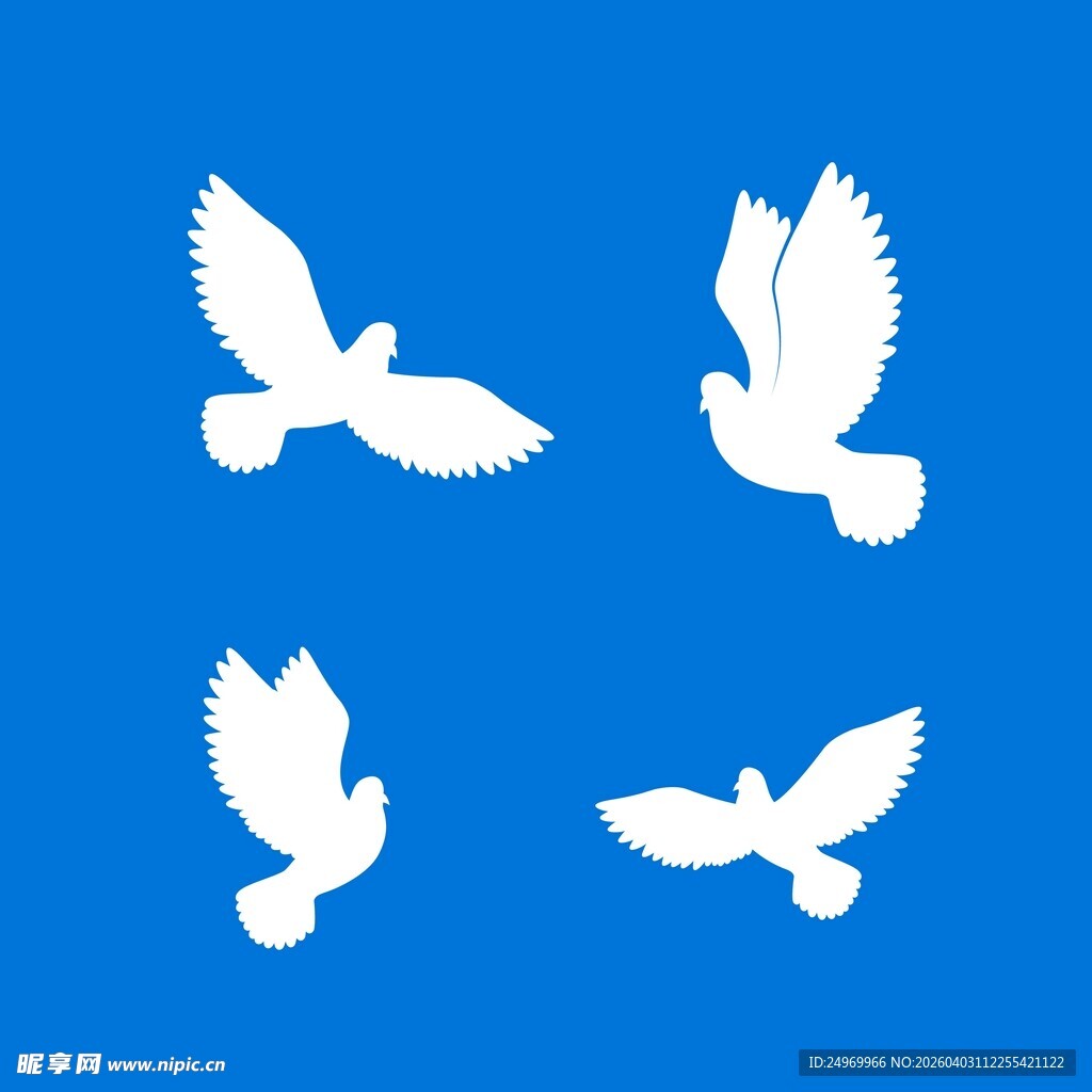 蓝色背景上的白色飞鸟图案