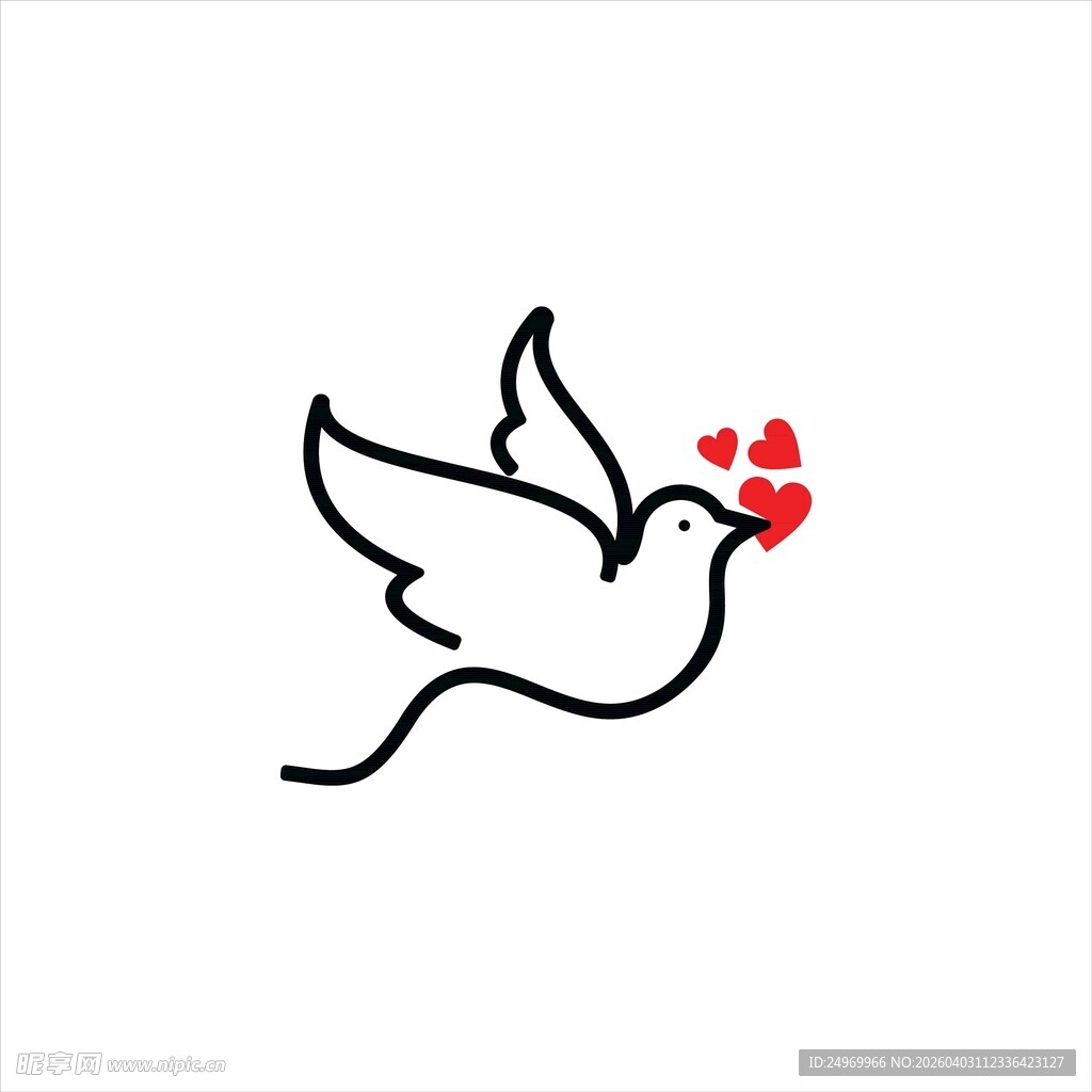 飞翔白鸽衔爱心