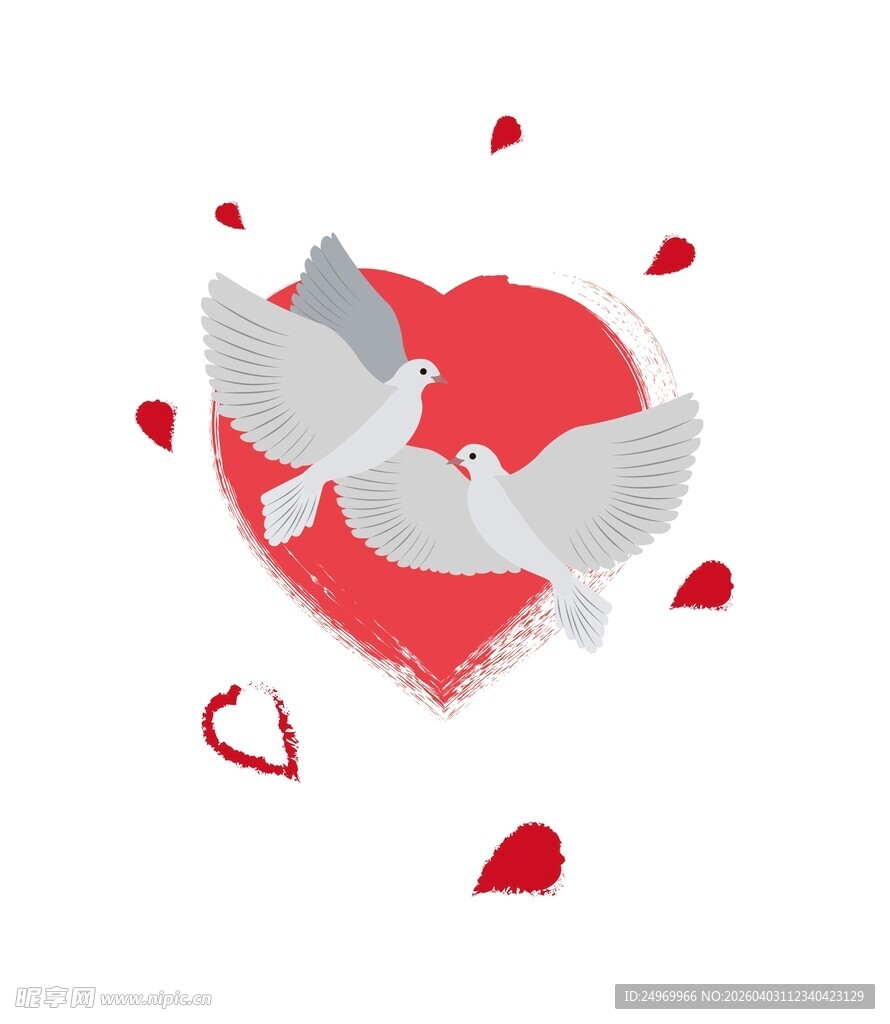 爱心白鸽浪漫插画