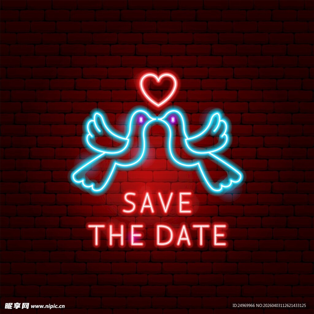 霓虹情侣鸽婚礼日期提示