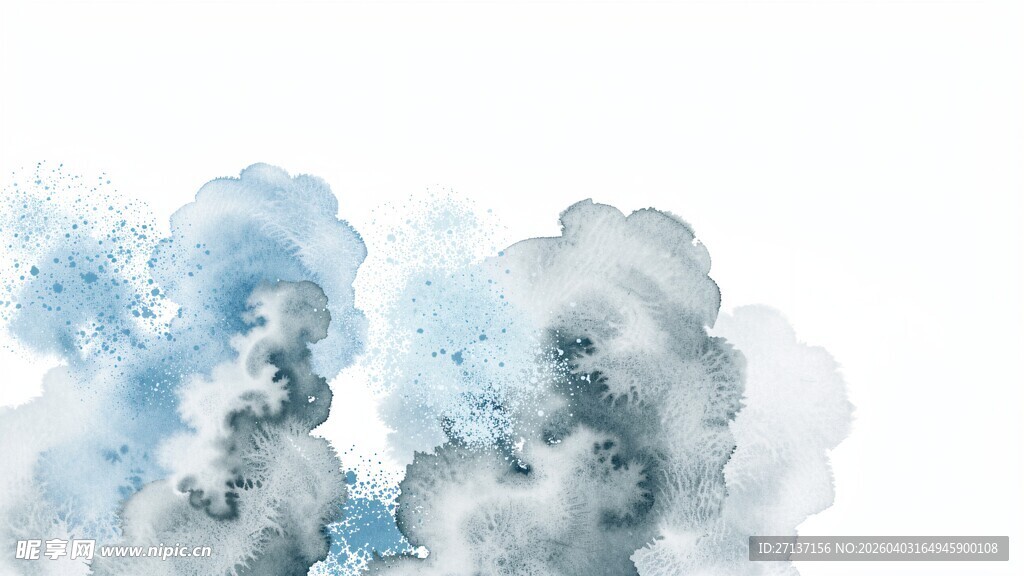 蓝灰色水墨云雾背景图