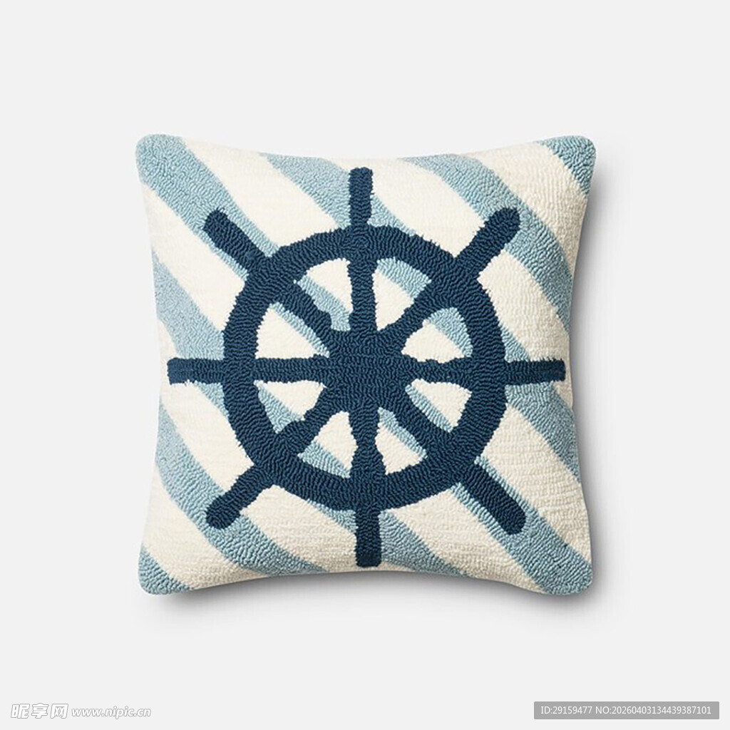 蓝白船舵图案抱枕