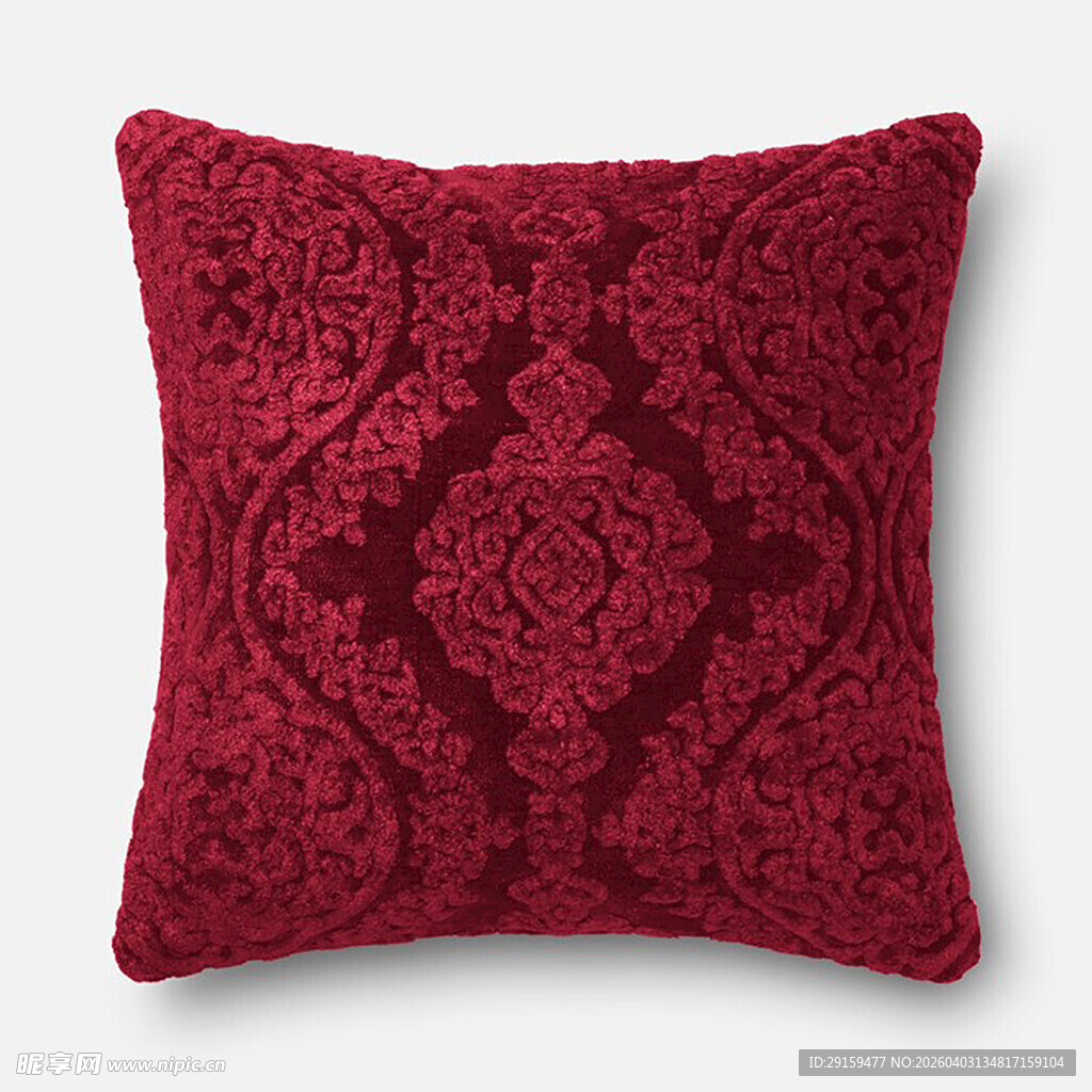 红色花纹针织抱枕