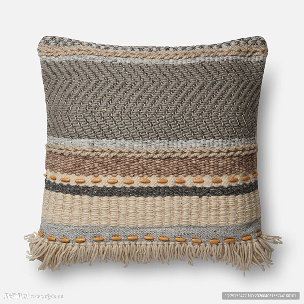 条纹流苏编织抱枕
