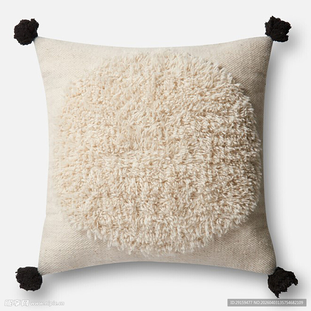 米白色毛绒带球装饰抱枕